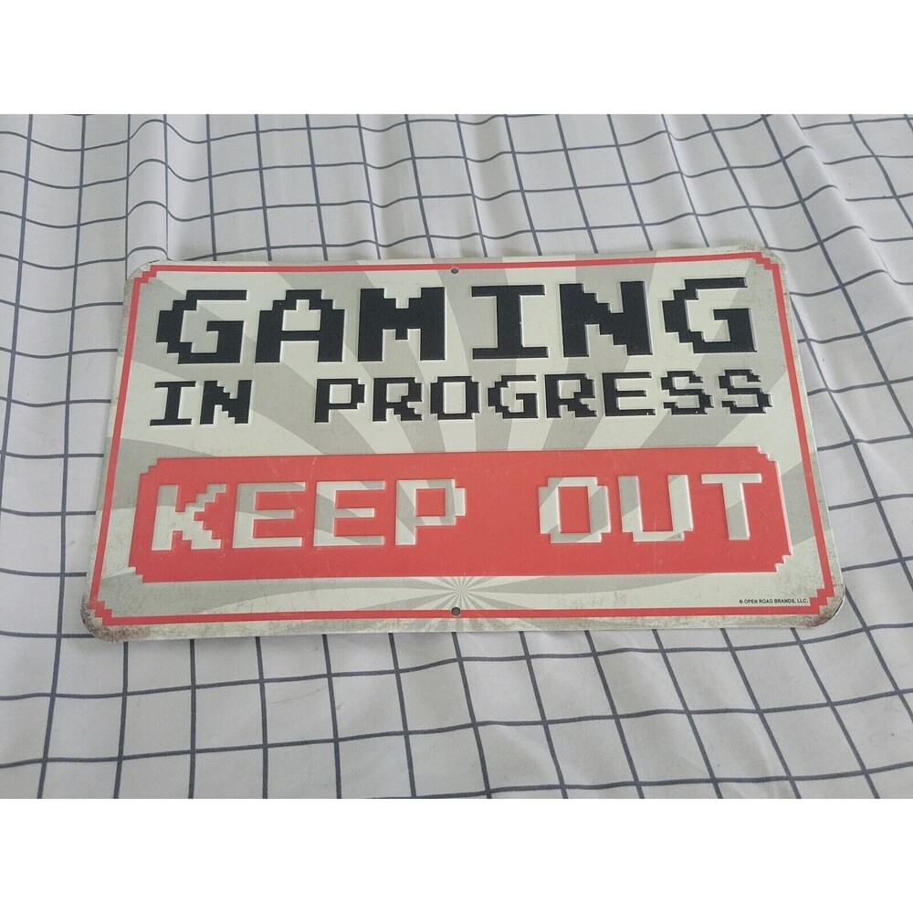 Gaming In Progress Keep Out Tin Metal Sign 12" X 7" Wall Decor Video Game